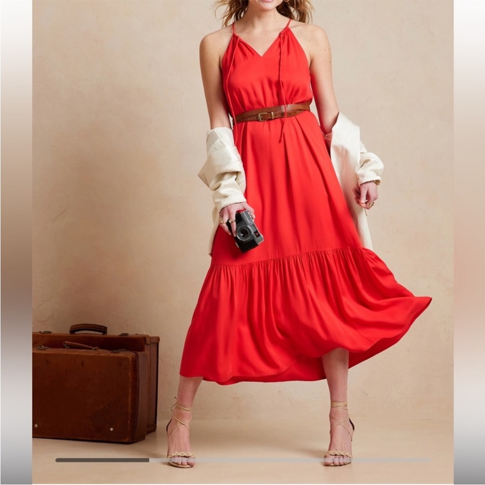 NWT Banana Republic Factory Red Halter Maxi Dress Size L Petite